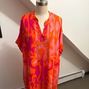 Vintage Italian Rayon Caftan Pink Orange Psychedelic Print Made in Italy